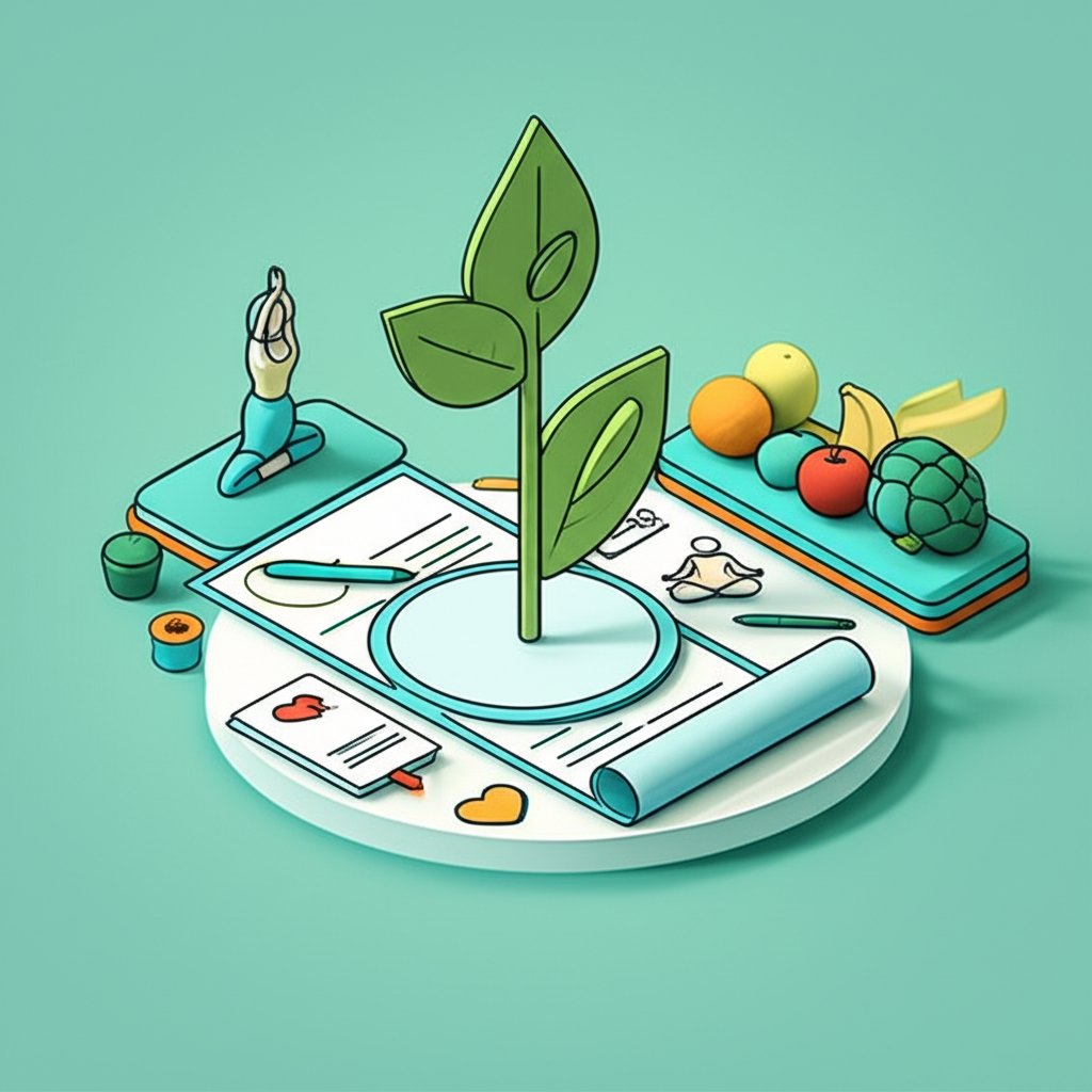 Crafting personal wellness vision: hands writing health goals in a journal.